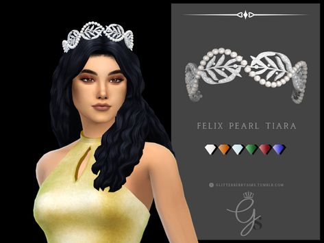 Felix Pearl Tiara | Glitterberry Sims on Patreon Royalty Crown, Medieval Clothes, Pearl Tiara, Sims 4 Characters, Sims Mods, Maxis Match, Sims 4 Mods, Tiaras And Crowns, Custom Content