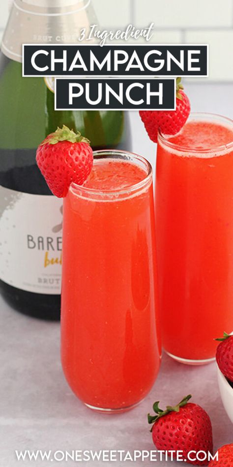 Simple Champagne Punch, Champagne Party Drinks, Champagne Punch New Years, Valentines Day Punch Alcohol, What To Mix With Champagne, Breakfast Mixed Drinks, Sparkling Strawberry Punch, New Year’s Eve Mixed Drinks, New Years Mixed Drinks Recipes