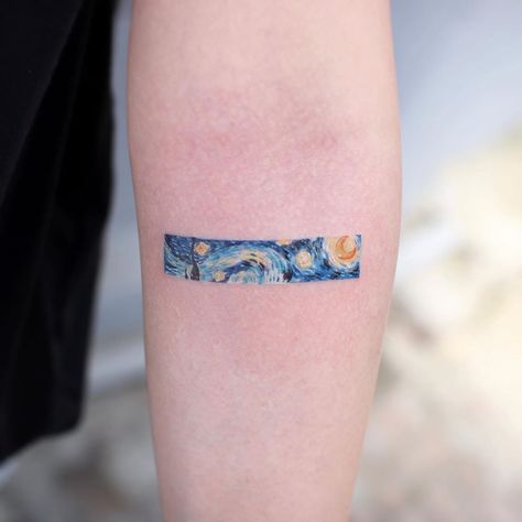 🌙담 tattoo on Instagram: “The Starry night 🌙” Starry Tattoo, Van Gogh Tattoo, Night Tattoo, Diy Tattoo Permanent, Tattoo Zeichnungen, Star Night, Initial Tattoo, Tatuaje A Color, The Starry Night