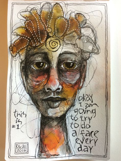 Deb Weiers - Face #1 Wonky Faces Art, Deb Weiers Art, Deb Weiers, Abstract Face Art, Quirky Art, Sacramento California, Mixed Media Art Journaling, Abstract Portrait, Art Journal Pages