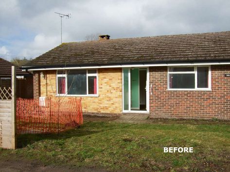 A 1960s bungalow has been remodeled and extended in to a charming two storey shaker-style cottage. Old House Renovation Exterior, 1960s Bungalow, 1960s House Renovation, Bungalow Remodel, Bungalow Conversion, Renovation Exterior, Old Houses Renovation, Tub Remodel, Fireplace Redo