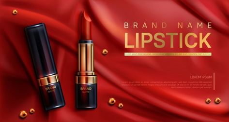 Lipstick cosmetics make up beauty produc... | Free Vector #Freepik #freevector #banner #gold #red #packaging Lipstick Banner Design, Beauty Products Mockup, Makeup Moodboard, Rose Gold Lipstick, Rose Gold Nails Acrylic, Cosmetics Illustration, Red Packaging, Gold Skincare, Product Banner