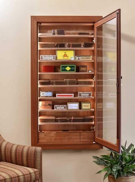 Reliance 550 Wall Cigar Humidor - By Vigilant - Wine Cellar Creations Built In Humidor, Wall Humidor, Wine Cellar Closet, Custom Humidor, Humidor Cabinet, Man Cave Home Bar, Humidor, Lounge Decor, Wine Room