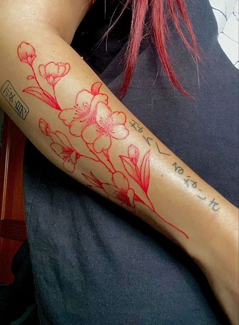 Red Sakura Tattoo, Minor Moments, Unique Best Friend Tattoos, Tattoo Sakura, Bff Tattoo Ideas, Sakura Tattoo, Mystical Tattoos, Pink Tattoo, Bff Tattoos