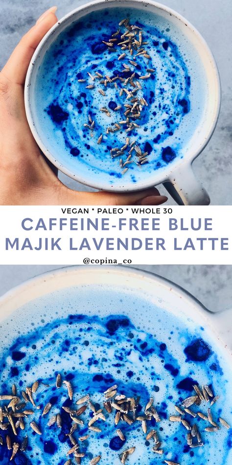 Lavender blue spiruluna latte = BIG 2020 vibes. This is a beauty-noosing vegan, dairy-free, refined sugar-free, paleo latte that is absolute heaven! It's also something you can enjoy on Whole 30 and uses our Original Beauty Vegan Collagen Blend. It uses blue spirulina and almond milk! Blue Spirulina Latte, Blue Spirulina Drink, Blue Latte, Vegan Collagen, Blue Spirulina Recipes, Spirulina Recipes, Moon Milk Recipe, Blue Spirulina, Milk Tea Recipes