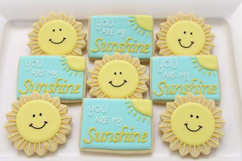 Moose Baby Shower, Sunshine Cookies, Sunshine First Birthday, Sunshine Birthday Parties, Farm Cookies, Sunshine Baby Showers, Paint Cookies, Sunshine Birthday, Baby Shower Tea