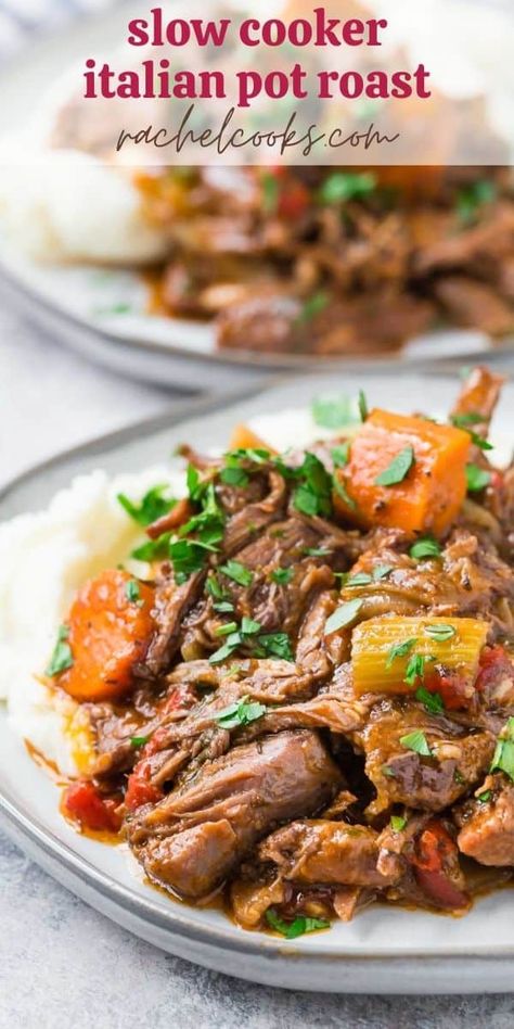 You won’t believe how good Italian pot roast is! This slow cooker beef roast is sure to become a family favorite. And it’s easy! Crock Pot Italian Pot Roast, Italian Beef Roast Crockpot, Crockpot Italian Pot Roast, Italian Style Pot Roast, Beef Roast In Slow Cooker, Slow Cooker Italian Pot Roast, Italian Pot Roast Crock Pot, Italian Roast Beef Crock Pot, Pot Roast Crock Pot Recipes Slow Cooker