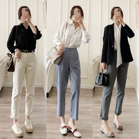 Korean Office Attire Women, Korean Smart Casual Outfit Women, Smart Casual Business Attire, Korean Women Work Outfit, Smart Casual Work Outfit Korean, Uniqlo Business Casual, Smart Casual Korean Style, Business Casual Outfits Korean, Korean Work Outfit Business Casual