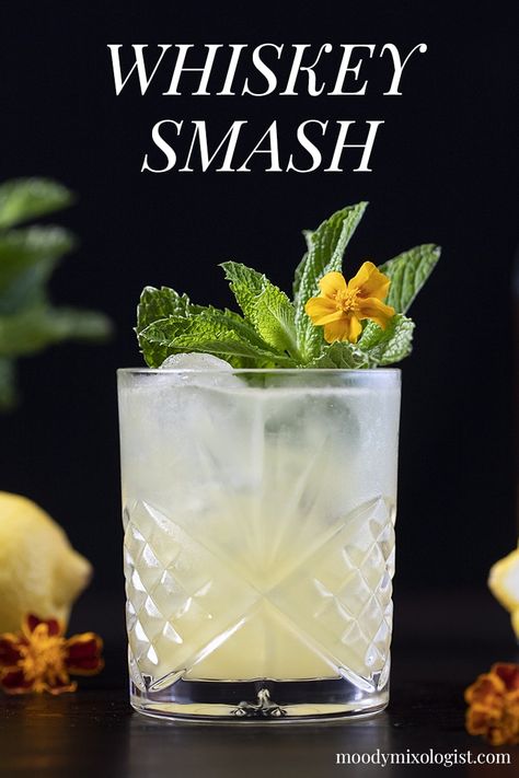 Whiskey Smash - Moody Mixologist Gin Smash Recipe, Whiskey Smash Recipe, Moody Mixologist, Smoked Whiskey, Honey Cocktail, Whiskey Smash, Pitcher Cocktails, Honey Whiskey, Bourbon Smash