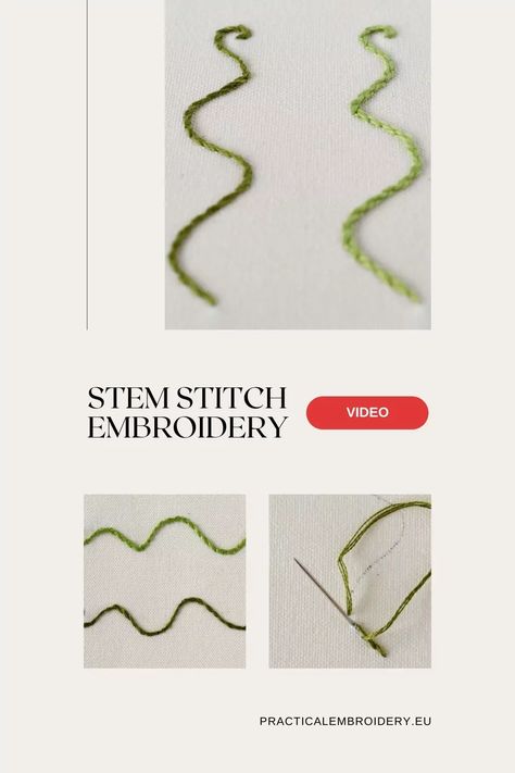 Stem Stitch Video Tutorial Embroidery Video, Stem Stitch, Embroidery Tools, Hand Embroidery Videos, Embroidery Videos, Embroidery Supplies, Embroidery Patterns Free, Hand Embroidery Stitches, Satin Stitch