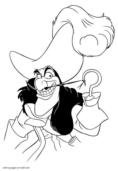 Disney villain Captain Hook - print out Captain Hook Tattoo Ideas, Captain Hook Drawing, Captain Hook Tattoo, Peter Pan Coloring Pages, Disney Colouring Pages, Octopus Coloring Page, Disney Sleeve, Dark Disney, Disney Art Drawings