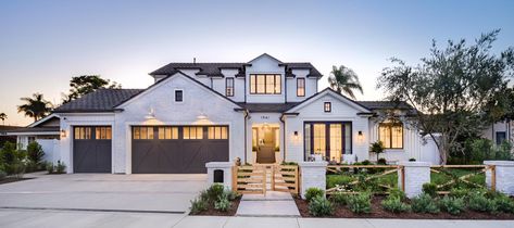 Classic Eastern Seaboard Architecture Meets Transitional Farmhouse in Orange County | Rue Eastern Seaboard Homes, Transitional Home Exterior, Decorative Wood Trim, Cedar Shingle Siding, Newport Beach Homes, Transitional Farmhouse, Clapboard Siding, Shingle Siding, Single Story Homes