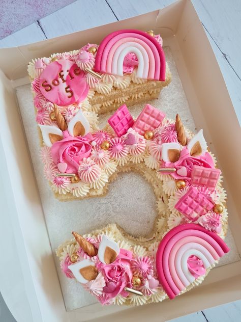 Number Seven Cupcake Cake, Birthday Cake 5 Year Girl, Cake For 5 Year Girl, Girls 5th Birthday Cake, 5th Birthday Cake Girl, 6 Birthday Cake, 5 Birthday Cake, Birth Cakes, Melon Cake