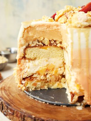 Peach Cobbler Ice Cream Cake Recipe - Food.com Peach Cheesecake Ice Cream, Peach Ice Cream Cake, Peach Cobbler Ice Cream, Peach Cheesecake, Peach Pound Cakes, Peach Dessert, Cream Cake Recipe, Ice Cream Cake Recipe, Peach Ice Cream