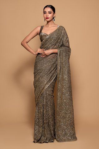 Designer Dresses Indian Latest Party Wear, Green Sequin Saree, Sequin Saree Party Wear, Saree With Velvet Blouse, Designer Dresses Indian Latest, Black Sequin Saree, Indian Reception Outfit, Saree Net, Embellished Saree