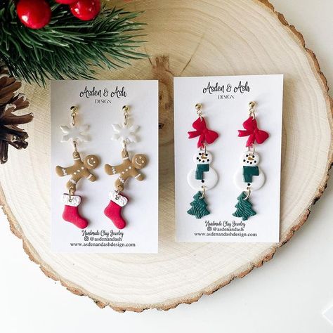 Asden & Ash Design on Instagram: "Christmas Time Trios ⛄️🎄 Available Friday! #clay #clayearrings #polymerclayearrings #gingerbread #gingerbreadman #stockings #christmas #snowman #christmastree #earring #earrings #tistheseason #cute #handmade #asdenandash" Christmas Polymer Clay Earings, Clay Christmas Earrings, Christmas Earrings Polymer Clay, Gingerbread Earrings, Clay Christmas Tree Earrings, Gingerbread Clay Earrings, Polymer Clay Christmas Earrings, Christmas Polymer Clay Earrings, Gingerbread Earrings Polymer Clay