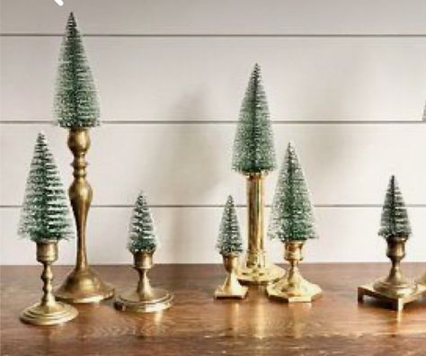 Vintage Christmas Crafts, Christmas Vignettes, Small Christmas Trees, Brass Candlesticks, Noel Christmas, Merry Little Christmas, Christmas Centerpieces, Christmas Love, Country Christmas