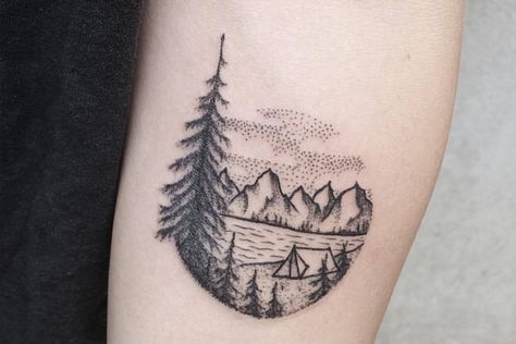 Landscape Tattoos, Moutain Tattoos, Scenery Tattoo, Camping Tattoo, Colorado Tattoo, Lake Tattoo, See Tattoo, Small Landscape, Hiking Tattoo