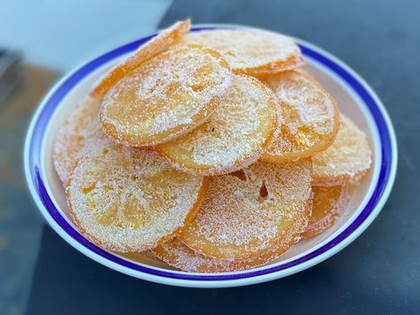 Dehydrated Candied Fruit, Candied Oranges Dehydrator, Dehydrated Candied Orange Slices, Dehydrator Candy Recipes, Dehydrated Gift Ideas, Dehydrating Oranges In Dehydrator, Candied Orange Slices Recipe, Dehydrated Candy, Dehydrated Oranges