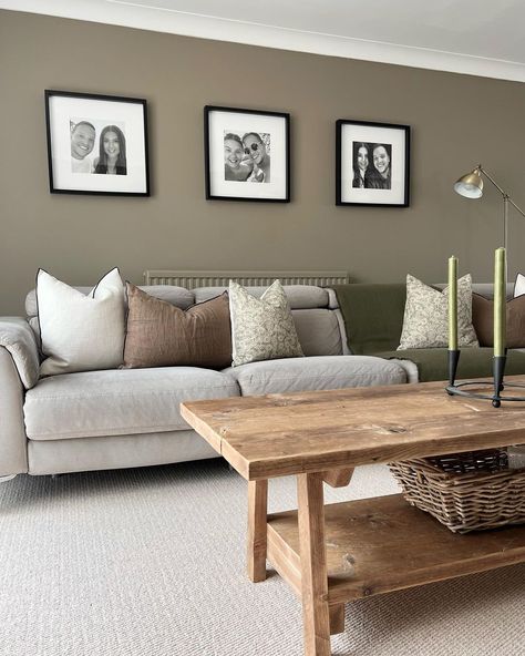 Grey Sitting Room Ideas Colour Schemes, Mushroom Lounge Colour, Scandi Style Living Room Inspiration, Dark Greige Living Room, Lounge Colours 2023, Living Room Paint Color Ideas Neutral Accent Wall, Light Grey Feature Wall, New Build Living Room Ideas Uk, Living Room Colour Schemes Warm