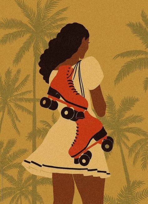 Painting On Rollerskates, Roller Skating Painting, Rollerskate Illustration, Skater Wallpaper, Roller Skating Painting Canvas, Roller Skates Illustration, Roller Skate Artwork, Black Roller Skates, Roller Skaters