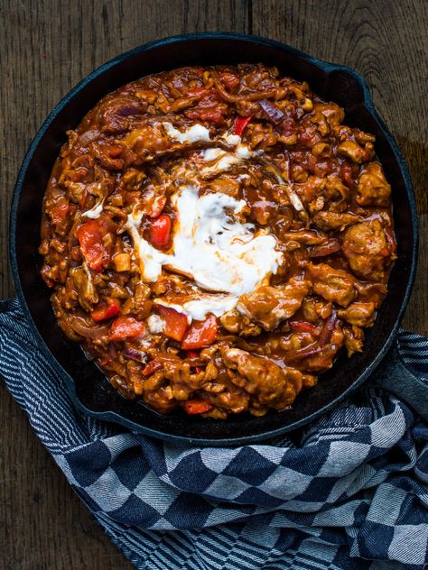 VEGAN SPICY GOULASH STEW - Man.Eat.Plant. Spicy Goulash, Vegan Goulash, Vital Wheat Gluten, How To Cook Beans, Vegan Living, Goulash, Seitan, Peppers And Onions, Just Cooking