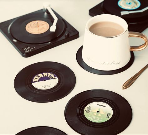 Amazon.com: XingZhuo Retro Vinyl Record Coasters Set of 6 Piece with 1 Piece Vinyl Record Player Holder Coasters for Coffee Table, Vinyl Record Decor, Drink Coasters, Funny Coasters, Music Coasters : Home & Kitchen Vinyl Record Decor, Record Coasters, Record Decor, Coasters Funny, Funny Coasters, Cool Coasters, Vinyl Record Player, Funky Decor, Record Player