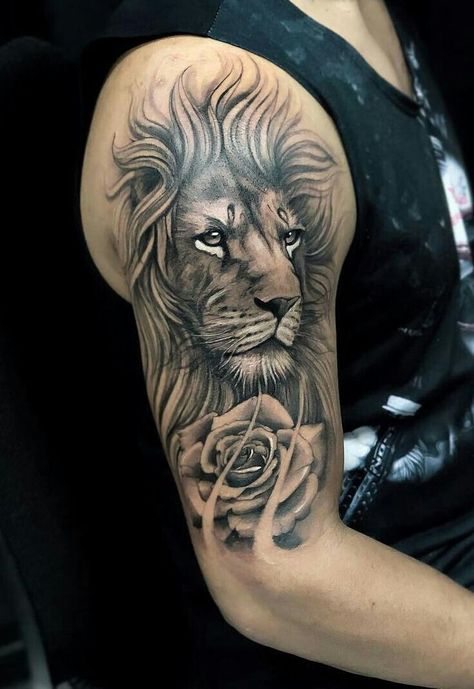 Tato Phoenix, Lion Shoulder Tattoo, Cool Half Sleeve Tattoos, Lion Tattoo Sleeves, Lion Tattoos, Mens Lion Tattoo, Lion Head Tattoos, Tattoos For Women Half Sleeve, Lion Tattoo Design