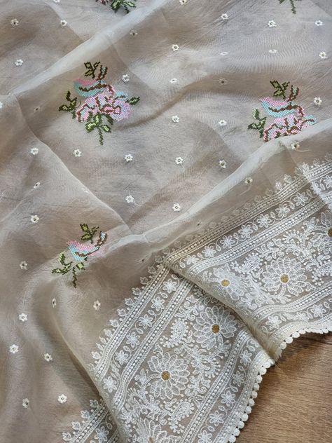 Pure organza silk Chickenkari saree It is a lightweight, plain weave, sheer fabric that is made from silk. Organza silk is a popular saree material among Indian women who look forward to putting together a classy and elegant look. From traditional drape to party look – the organza silk saree makes perfect wear for numerous occasions. . #dfeminineshoppeestore DM for orders!!!!!!!. Dr Neeta sharma -8827366281 Chickenkari Saree, Saree Material, Organza Silk Saree, Classy And Elegant, Party Wear Saree, Stylish Sarees, Wear Saree, Party Look, Silk Organza