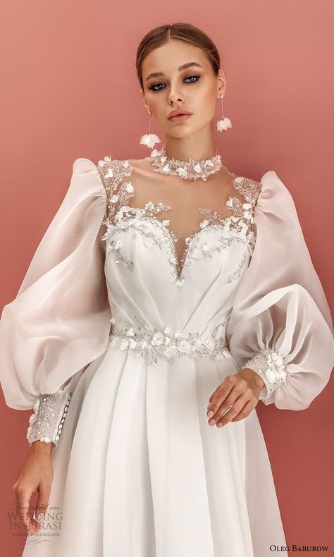 Bishop Sleeve Wedding Dress, Oleg Baburow, Dress Necklines, 2022 Wedding Dresses, Wedding Dresses 2022, Sky And Stars, Wedding Dress 2022, Muslimah Wedding Dress, Bride Wedding Dress