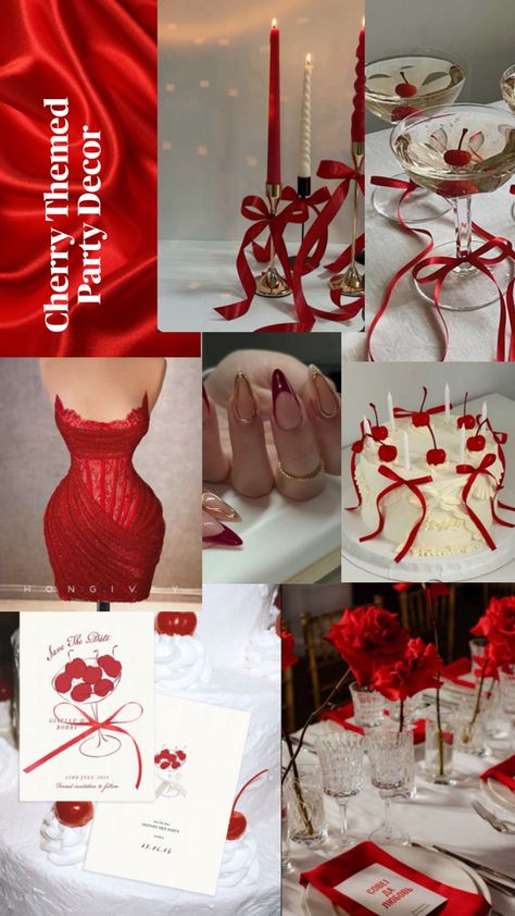 Red Cherry Party Aesthetic 22 Birthday Theme Party Ideas, 25th Birthday Ideas For Her, Retro Wedding Theme, Red Birthday Cakes, Red Birthday Party, 21st Bday Ideas, Birthday Bbq, 33rd Birthday, Birthday Ideas For Her