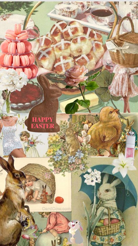 happy easter<33 #easter #bunny easterbunny #spring #vintage #oldfashion #sweets #candy #beauty #nature #collage #cute Bunny Collage, Spring Collage, Easter Collage, April Wallpaper, Nature Collage, Sweets Candy, Easter Wallpaper, Beauty Nature, Vintage Greeting Cards