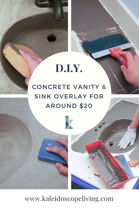 Diy Concrete Vanity, Diy Vanity Makeover, Vanity Update, Diy Bathroom Sink, Diy Bathroom Vanity Makeover, Bathroom Renovation Diy, Countertop Makeover, Concrete Vanity, Bathroom Remodel On A Budget