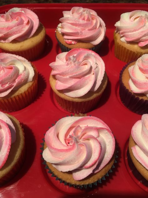 Pink White Cupcakes, Swirl Cupcakes, White Cupcakes, Pink Icing, Halloween Baby, Pink Swirls, Betty Crocker, Baby Halloween, Shower Ideas