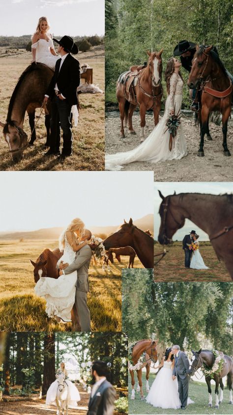 Wedding Ideas Horses, Horse In Wedding, Horse Wedding Theme, Wedding With Horses, Horse Wedding Photos, Country Wedding Pictures, Horse Arena, Horse Wedding, Cowboy Horse