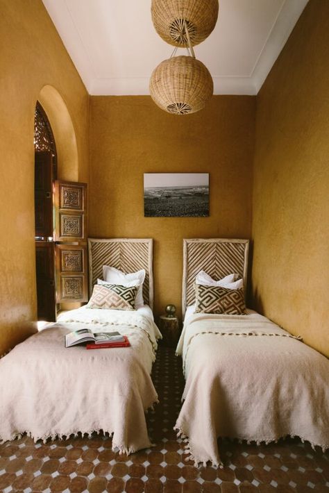 Beautiful Riad Jardin Secret in Marrakech Arab Architecture, Moroccan Riad, Riad Marrakech, Concrete Effect Paint, Bathroom Crafts, Charcoal Blue, Moroccan Interiors, Twin Beds, Interior Photography