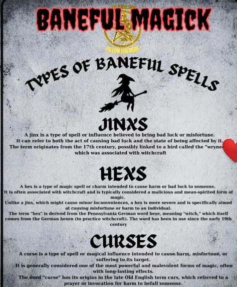 Witchcraft Curse Spell, Baneful Magick Spells, Hexes And Curses Witchcraft, Law Of Three, Baneful Herbs, Curses Witchcraft, Baneful Magick, Curse Spells, Types Of Magic