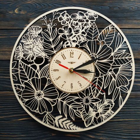 Modern Wall Clock Design, Wall Clock Design Ideas, Large Clocks, Wood Laser Ideas, Clock Design Ideas, Diy Cnc Router, Handmade Clocks, Laser Cut Wood Crafts, Diy Clock Wall