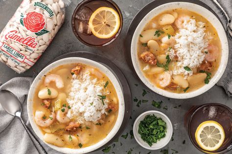 Lima Beans with Shrimp and Andouille :: Recipes :: Camellia Brand Camellia Beans Recipe, Slow Cooker White Bean Chicken Chili, Lima Bean Recipes, Green Beans Soup, White Bean Chicken Chili, Soup Beans, Lima Beans, Andouille Sausage, Soup And Stew