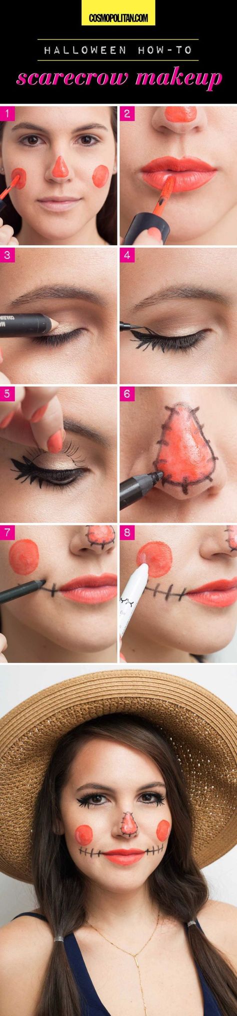 Halloween How-to: Scarecrow Makeup Diy Scarecrow Costume, Scarecrow Halloween Makeup, Make Up Diy, Halloween Costumes Scarecrow, Scarecrow Makeup, Forever Foundation, Diy Scarecrow, Halloween Make-up Looks, Scarecrow Costume