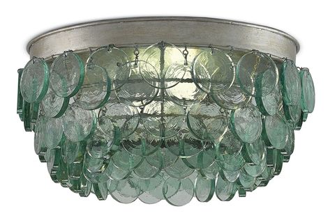 Braithwell Recycled Glass Flush Mount | Currey & Company Flush Ceiling Lights, Glass Chandelier, Flush Mount Lighting, Recycled Glass, Flush Mount Ceiling, Silver Leaf, Flush Mount Ceiling Lights, Ceiling Fixtures, Green Glass