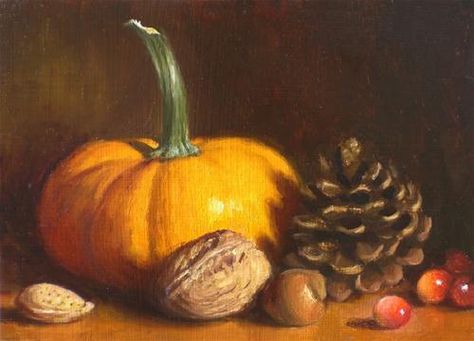 Daily Paintworks - "Autumn Still Life with Pine Cone" - Original Fine Art for Sale - © Debra Becks Cooper Autumn Still Life, Oil Painting Tutorial, Search Pins, Photoshop Painting, Still Life Oil Painting, Pumpkin Art, Fruit Painting, Painting Still Life, Still Life Art