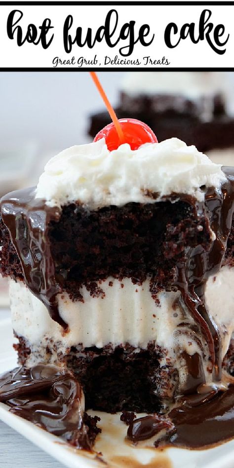 Hot Fudge Cake Delight, Easy Rich Desserts, Hot Fudge Ice Cream Cake, Old Fashioned Hot Fudge Sundae Cake, Hot Fudge Cake From Box Cake, Chocolate Cake Desserts Ideas, Summer Chocolate Cake, I’ve Cream Cake Recipes, Chocolate Cream Cake Recipe