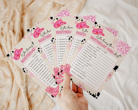 Disco Cowgirl 30th Birthday, Cowgirl Bday Party, Cowgirl Party Games, Disco Cowgirl Birthday Party, Cowgirl Disco, 18th Party, Quiz Template, Birthday Sleepover Ideas, Birthday Sleepover