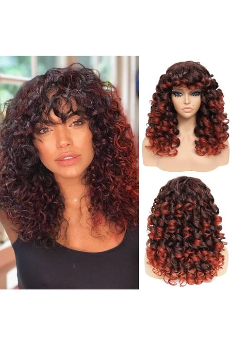 GKtineke Long Curly Wig with Bangs - Big Curly Wigs for White Black Women,20 Inch Synthetic Hair Replacement Wigs for Women (ombre ginger) Curly Wig With Bangs, Wig Ideas Black Women, Long Curly Wig, Wig Ideas, Hair Replacement, Wig With Bangs, Curly Wig, Wigs For Women, Wigs With Bangs