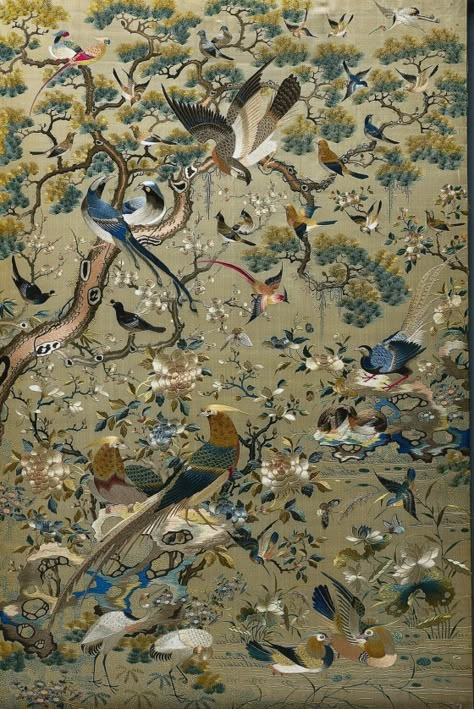 Embroidered Panel | Cleveland Museum of Art Monochromatic Blue, Chinese Embroidered, Chinese Embroidery, Chinoiserie Wallpaper, Cleveland Museum Of Art, Japanese Embroidery, Silk Ribbon Embroidery, 자수 디자인, Crewel Embroidery