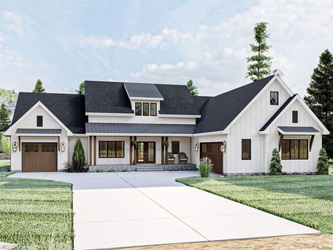 050H-0361: Craftsman House Plan with Bonus Room Single Story Modern Farmhouse, Farmhouse Facade, Roof Materials, Large Entryway, Unique Floor Plans, Bed Modern, Farmhouse Style House Plans, Floor Plan Layout, Coat Closet