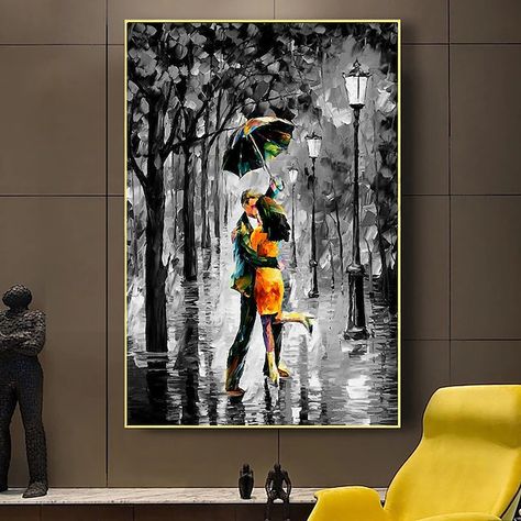 Handmade Oil Painting Canvas Acrylic Wall Art Decoration Modern Black and White Knife Painting of a Romantic Rainy Street Scene for Home Decor Rolled Frameless Unstretched Painting 2024 - $71.99 Entry Mudroom, Rainy Street, Office Entry, Therapeutic Art, Hand Painted Wall Art, Painting Subjects, Knife Painting, Simple Acrylic Paintings, Room Kids