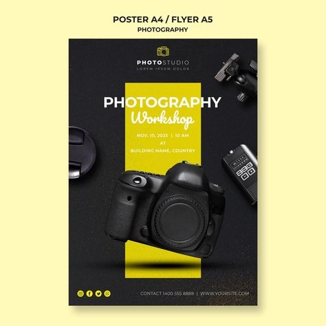 Photography Workshop Poster, Workshop Template, Poster Technology, Contest Poster, Pamphlet Design, Poster Photography, Graphic Design Flyer, Flyer Printing, Club Poster