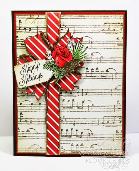 Music, Roses and Christmas - Allison Cope Music Card, Red Gold Christmas, Christmas Card Inspiration, Homemade Christmas Cards, Music Sheets, Diy Christmas Cards, Merry Christmas Card, Christmas Cards To Make, Winter Cards